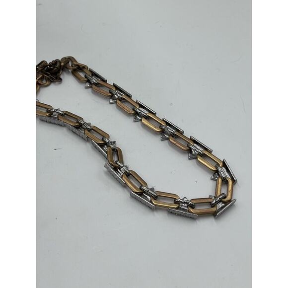 J. Crew Gold Tone Pave Geometric Triangle Glass Stone Necklace Mixed Metal - Picture 9 of 11